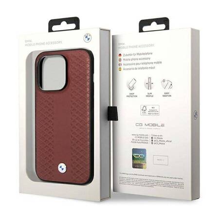 BMW Leather Diamond Pattern MagSafe - Etui iPhone 14 Pro Max (burgundowy)