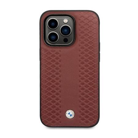 BMW Leather Diamond Pattern MagSafe - Etui iPhone 14 Pro (burgundowy)