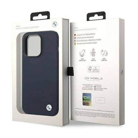 BMW Liquid Silicone Case Metal Logo - Etui iPhone 14 Pro Max (granatowy)