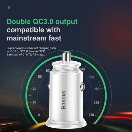 Baseus Circular - Ładowarka samochodowa 2 x USB QC 3.0, 30 W (biały)