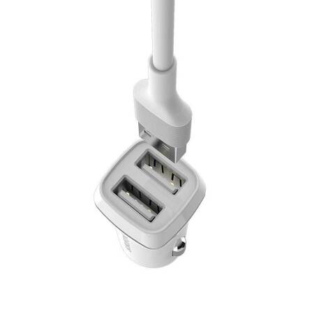 Borofone - ładowarka samochodowa 2x USB kabel Lightning w zestawie, biały