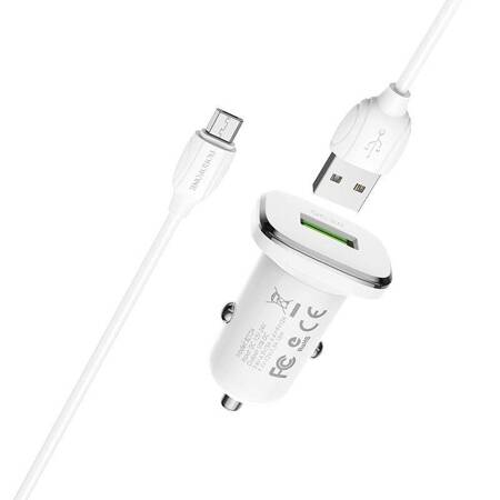 Borofone - ładowarka samochodowa USB z QC3.0 i kablem micro USB w zestawie, biały