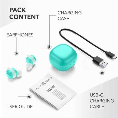 Cellularline Music Sound Flow - Bezprzewodowe słuchawki Bluetooth V5.3 TWS z etui ładującym (zielony)