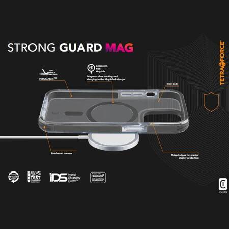 Cellularline Tetra Force Strong Guard Mag - Etui iPhone 15 Pro MagSafe z powłoką MICROBAN (przezroczysty)