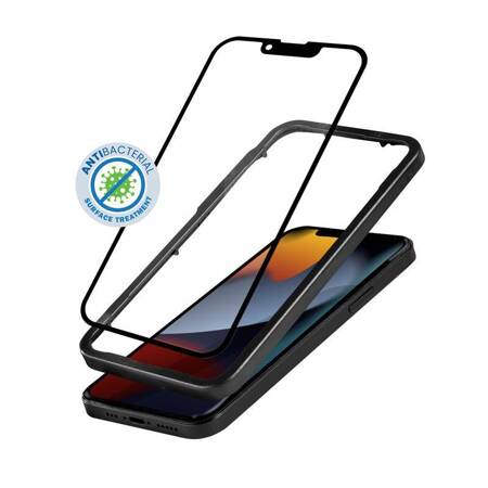 Crong Anti-Bacterial 3D Armour Glass – Szkło hartowane 9H na cały ekran iPhone 14 / iPhone 13 / iPhone 13 Pro + ramka instalacyjna