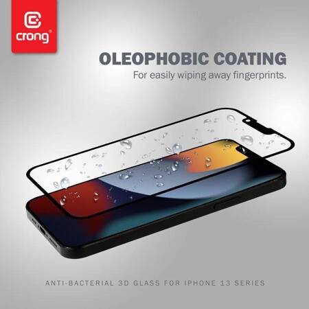 Crong Anti-Bacterial 3D Armour Glass – Szkło hartowane 9H na cały ekran iPhone 14 / iPhone 13 / iPhone 13 Pro + ramka instalacyjna