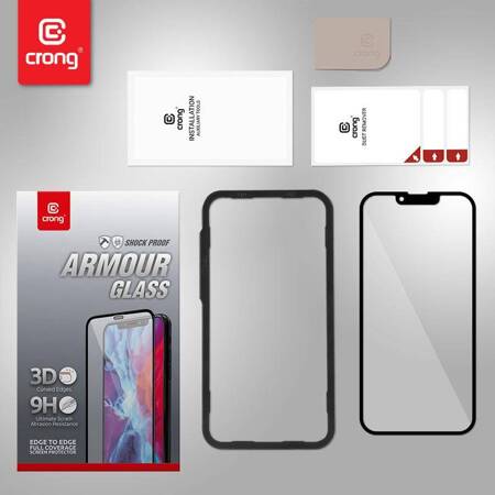 Crong Anti-Bacterial 3D Armour Glass – Szkło hartowane 9H na cały ekran iPhone 14 / iPhone 13 / iPhone 13 Pro + ramka instalacyjna