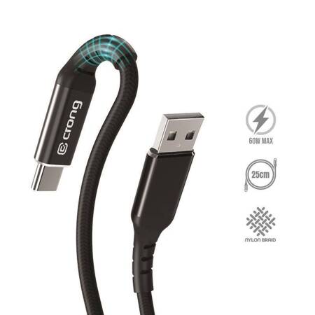 Crong Armor Link - Kabel 60W 3A USB-A do USB-C w oplocie 25cm (czarny)