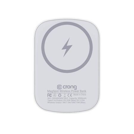 Crong MagSpot Power Bank - Bezprzewodowy power bank z MagSafe 5000mAh, USB-C 20W PD (biały)