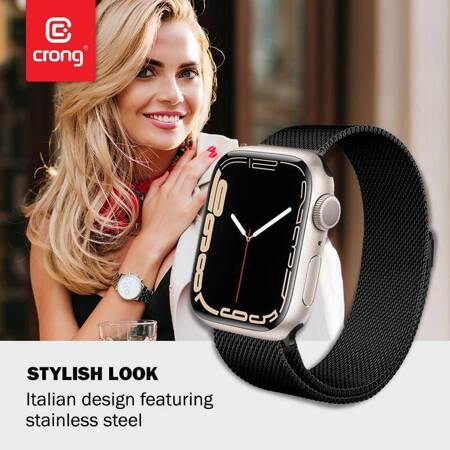 Crong Milano Steel - Pasek ze stali nierdzewnej do Apple Watch 38/40/41 mm (czarny)