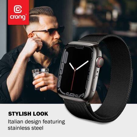 Crong Milano Steel - Pasek ze stali nierdzewnej do Apple Watch 38/40/41 mm (czarny)