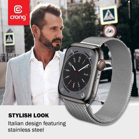 Crong Milano Steel - Pasek ze stali nierdzewnej do Apple Watch 38/40/41 mm (srebrny)