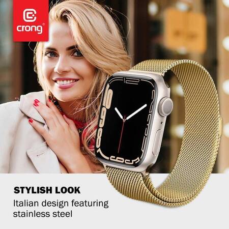 Crong Milano Steel - Pasek ze stali nierdzewnej do Apple Watch 42/44/45 mm (złoty)