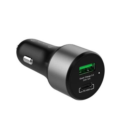 Crong Power Car Charger 63W – Ładowarka samochodowa USB-C PD 45W + USB QC 3.0 18W (czarny)