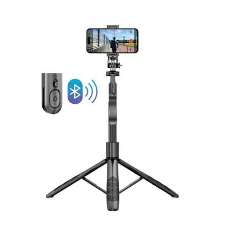 Crong SelfieGo Ultra – Aluminiowy selfie stick Bluetooth tripod (czarny)