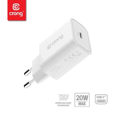 Crong USB-C Travel Charger – Ładowarka sieciowa USB-C Power Delivery 20W (biały)