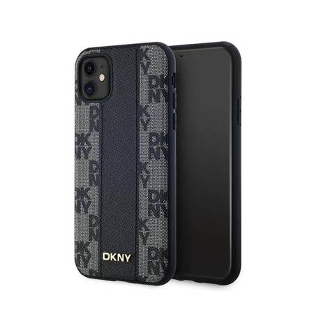 DKNY Leather Checkered Mono Pattern MagSafe - Etui iPhone 11 (czarny)