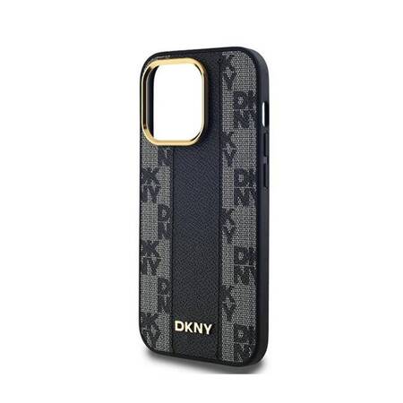 DKNY Leather Checkered Mono Pattern MagSafe - Etui iPhone 14 Pro Max (czarny)