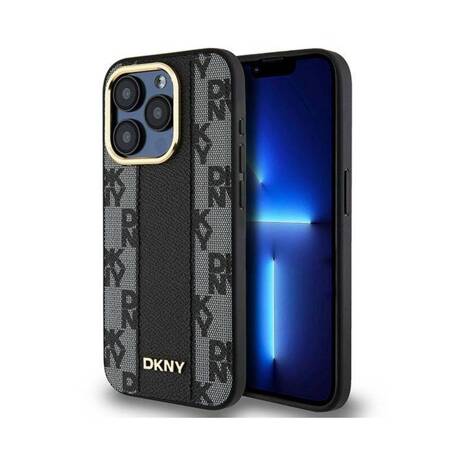 DKNY Leather Checkered Mono Pattern MagSafe - Etui iPhone 15 Pro (czarny)