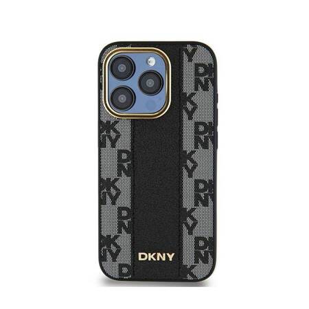 DKNY Leather Checkered Mono Pattern MagSafe - Etui iPhone 15 Pro (czarny)