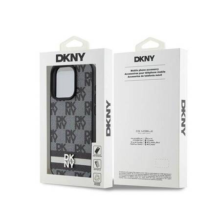 DKNY Leather Checkered Mono Pattern & Printed Stripes - Etui iPhone 15 Pro Max (czarny)