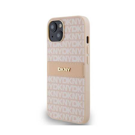 DKNY Leather Mono Stripe & Metal Logo - Etui iPhone 14 / 15 / 13 (różowy)