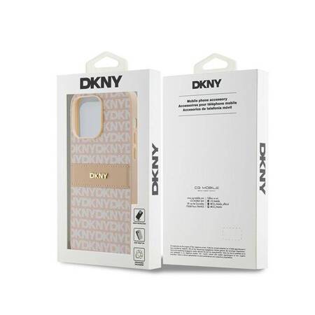 DKNY Leather Mono Stripe & Metal Logo - Etui iPhone 14 Pro Max (różowy)