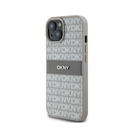 DKNY Leather Mono Stripe & Metal Logo - Etui iPhone 15 / 14 / 13 (beżowy)