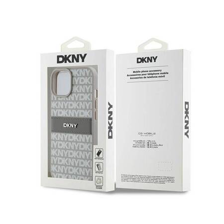 DKNY Leather Mono Stripe & Metal Logo - Etui iPhone 15 / 14 / 13 (beżowy)