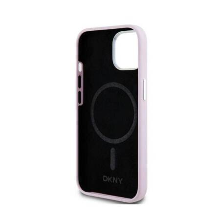 DKNY Liquid Silicone Small Metal Logo MagSafe - Etui iPhone 15 Plus / 14 Plus (różowy)