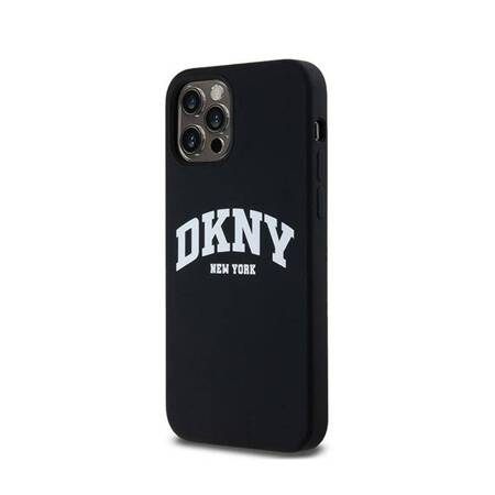 DKNY Liquid Silicone White Printed Logo MagSafe - Etui iPhone 12 / iPhone 12 Pro (czarny)