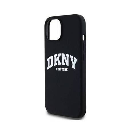DKNY Liquid Silicone White Printed Logo MagSafe - Etui iPhone 14 / 15 / 13 (czarny)