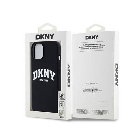 DKNY Liquid Silicone White Printed Logo MagSafe - Etui iPhone 14 / 15 / 13 (czarny)