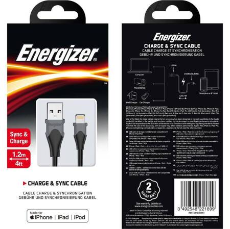 Energizer Classic - Kabel połączeniowy USB-A do Lightning certyfikat MFi 1.2m (Czarny)