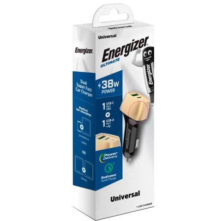 Energizer Ultimate - Ładowarka samochodowa USB-C & USB-A 38W PD + QC3.0 (Złoty / Czarny)