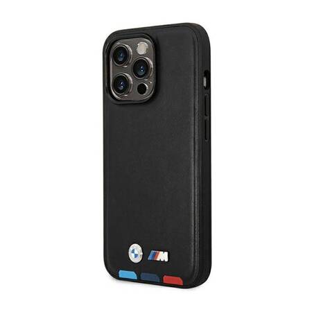 Etui BMW BMHMP14L22PTDK iPhone 14 Pro 6,1" czarny/black Leather Stamp Tricolor Magsafe