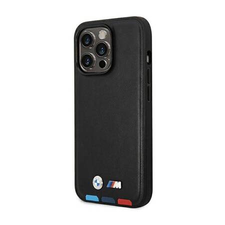 Etui BMW BMHMP14X22PTDK iPhone 14 Pro Max 6,7" czarny/black Leather Stamp Tricolor Magsafe