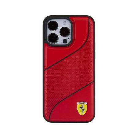 Ferrari Perforated Waves Metal Logo - Etui iPhone 15 Pro (czerwony)