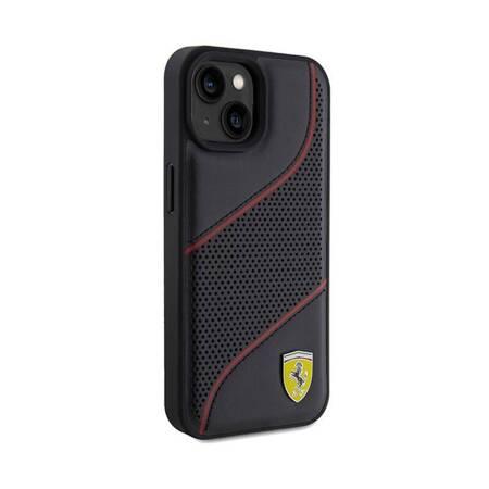 Ferrari Perforated Waves Metal Logo - Etui iPhone 15 (czarny)