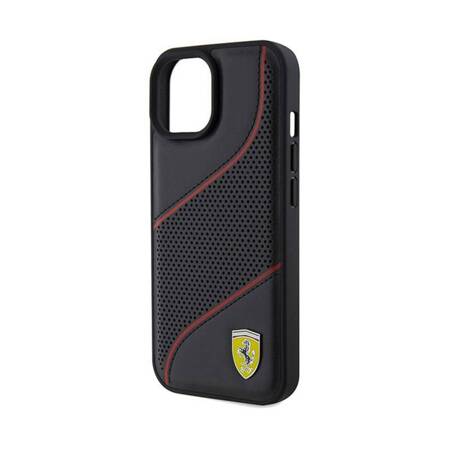 Ferrari Perforated Waves Metal Logo - Etui iPhone 15 (czarny)