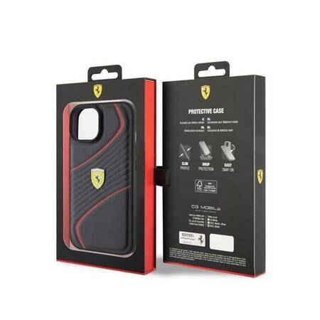 Ferrari Twist Metal Logo - Etui iPhone 15 (czarny)