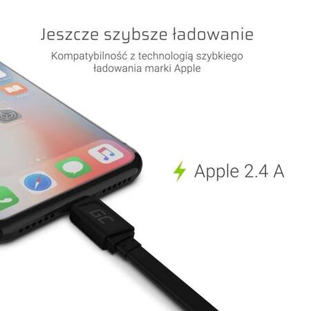 Green Cell GCmatte - Kabel Przewód Lightning 25 cm z obsługą szybkiego ładowania Apple 2.4A