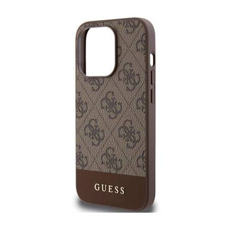 Guess 4G Bottom Stripe Metal Logo Collection - Etui iPhone 15 Pro Max (brązowy)