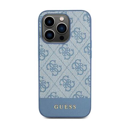 Guess 4G Bottom Stripe Metal Logo Collection - Etui iPhone 15 Pro (niebieski)