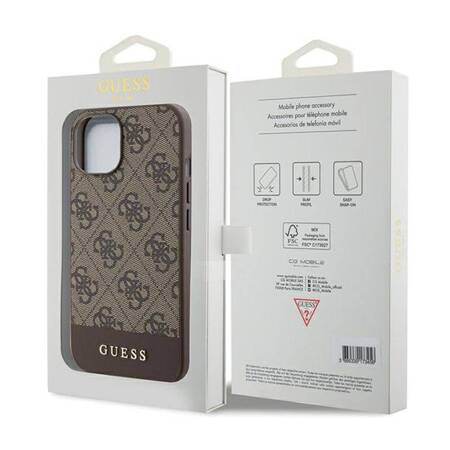 Guess 4G Bottom Stripe Metal Logo Collection - Etui iPhone 15 (brązowy)