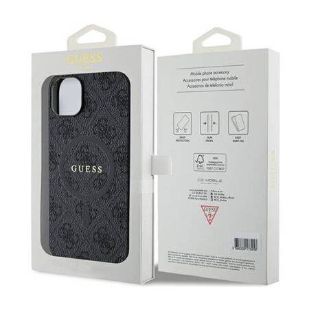 Guess 4G Collection Leather Metal Logo MagSafe - Etui iPhone 15 / 14 / 13 (czarny)