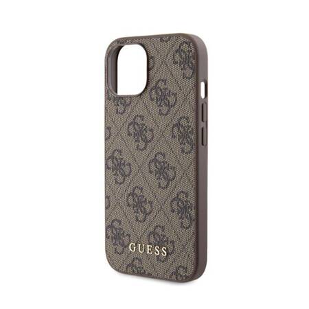 Guess 4G Metal Gold Logo - Etui iPhone 15 (brązowy)