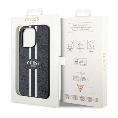 Guess 4G Printed Stripes MagSafe - Etui iPhone 14 Pro Max (Czarny)