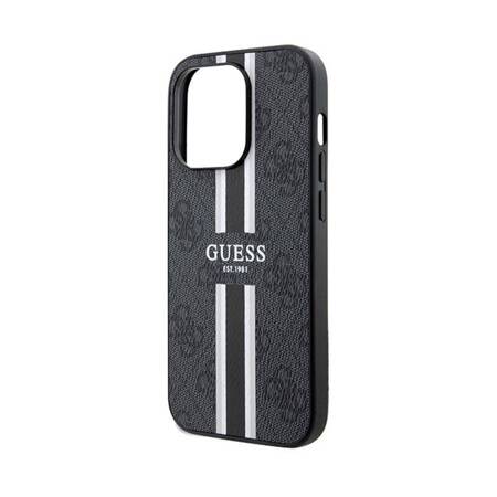 Guess 4G Printed Stripes MagSafe - Etui iPhone 15 Pro (czarny)