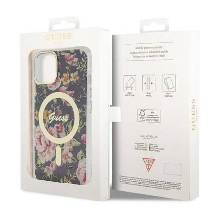 Guess Flower MagSafe - Etui iPhone 14 (Czarny)